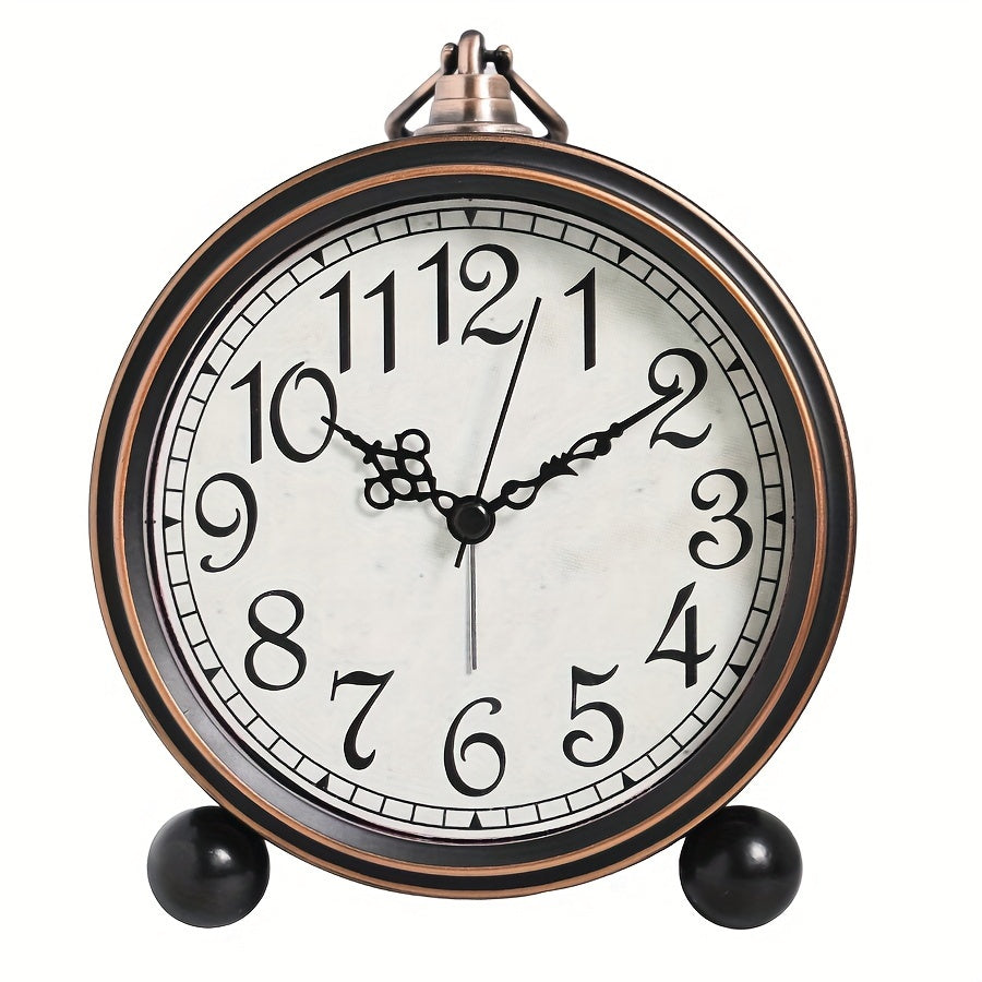 ELEGANTIME - European Vintage Metal Bedside Alarm Clock Silent Analog Large Display