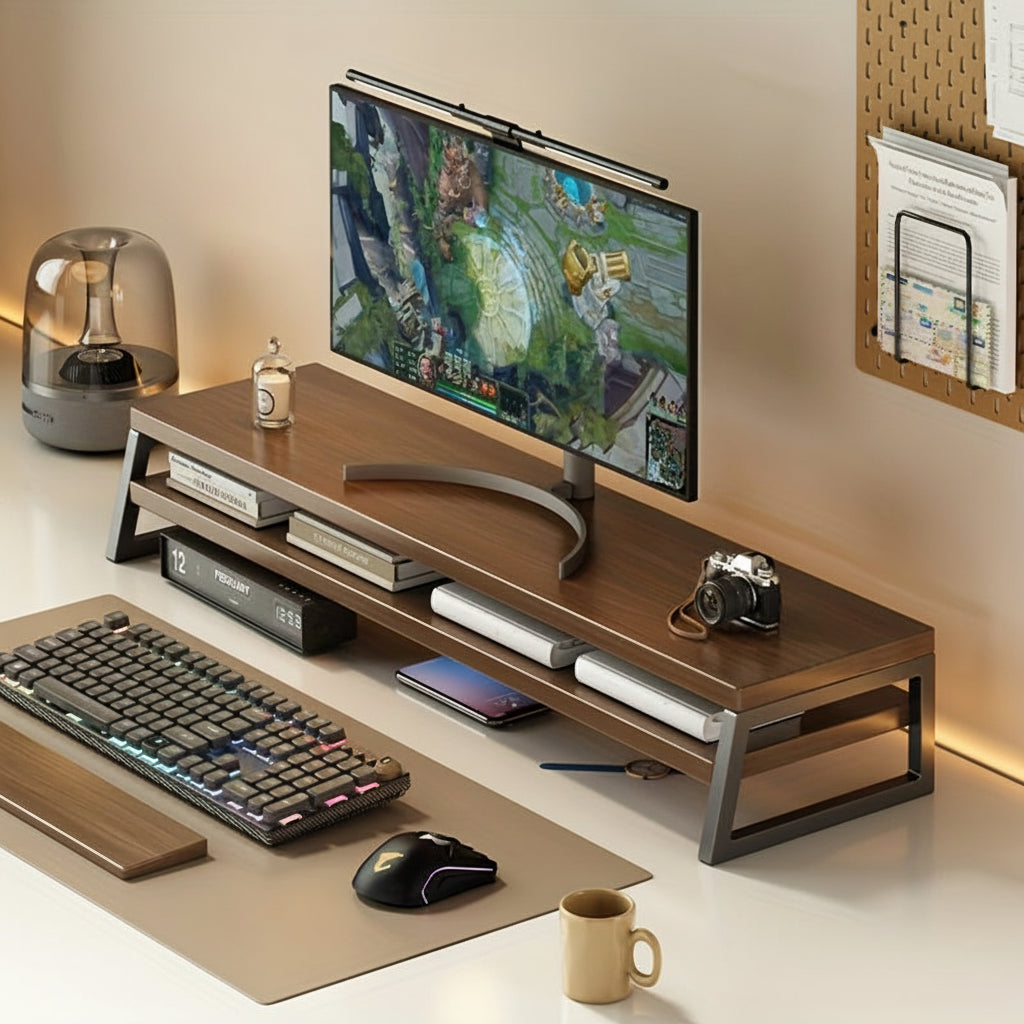 MODERNLIFT - Space-Saving Wooden Monitor Stand with Storage, Durable Metal Frame