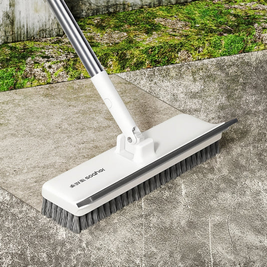 SCRUBFORCE - Rotating Floor Brush with Long Handle & Scraper Edge