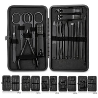 GROOMIX - 15pcs Classic Black Nail Care Set for Hands, Feet & Face Stainless Steel Tools
