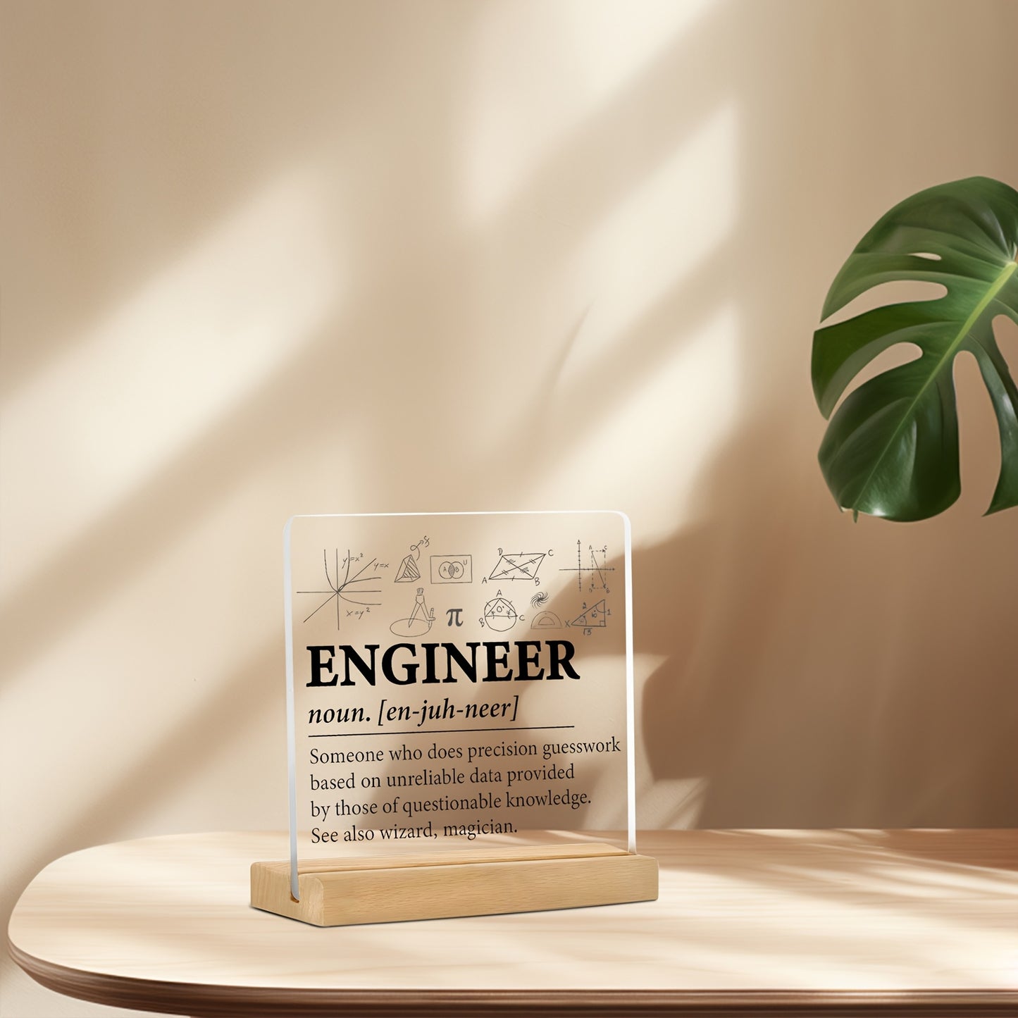 CLEARVIBE - Minimalist Flat Acrylic Nameplate with Wooden Stand for Desk & Shelf Styling