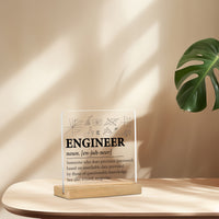 CLEARVIBE - Minimalist Flat Acrylic Nameplate with Wooden Stand for Desk & Shelf Styling