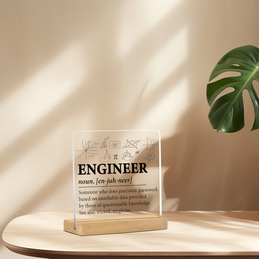 CLEARVIBE - Minimalist Flat Acrylic Nameplate with Wooden Stand for Desk & Shelf Styling