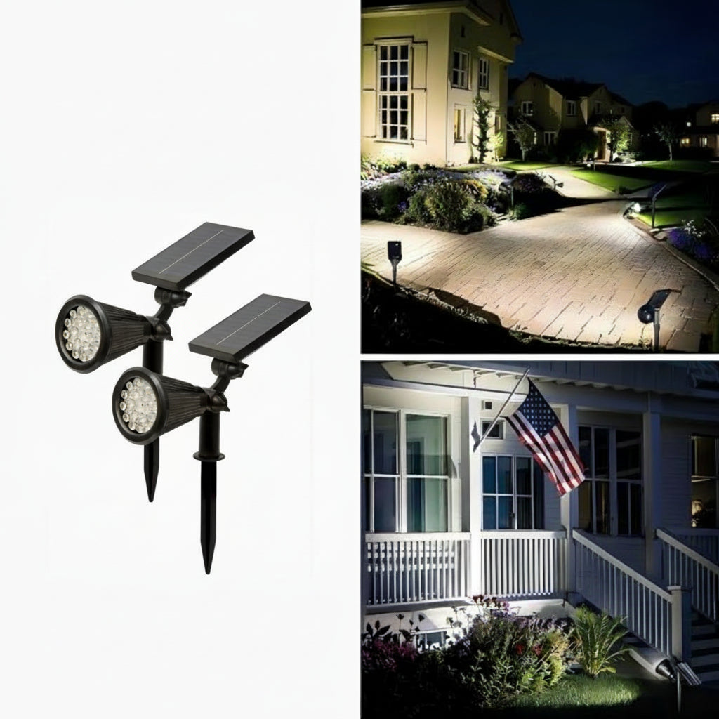 SOLARGLOW - Outdoor Solar Landscape Lights 2-Pack LED Spotlights with 3-Level Dimming & IP44 Waterproof