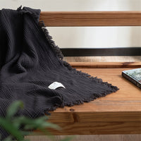 OLIVEBREEZE – Lightweight 4-Layer Cotton Gauze Blanket with Elegant Fringe