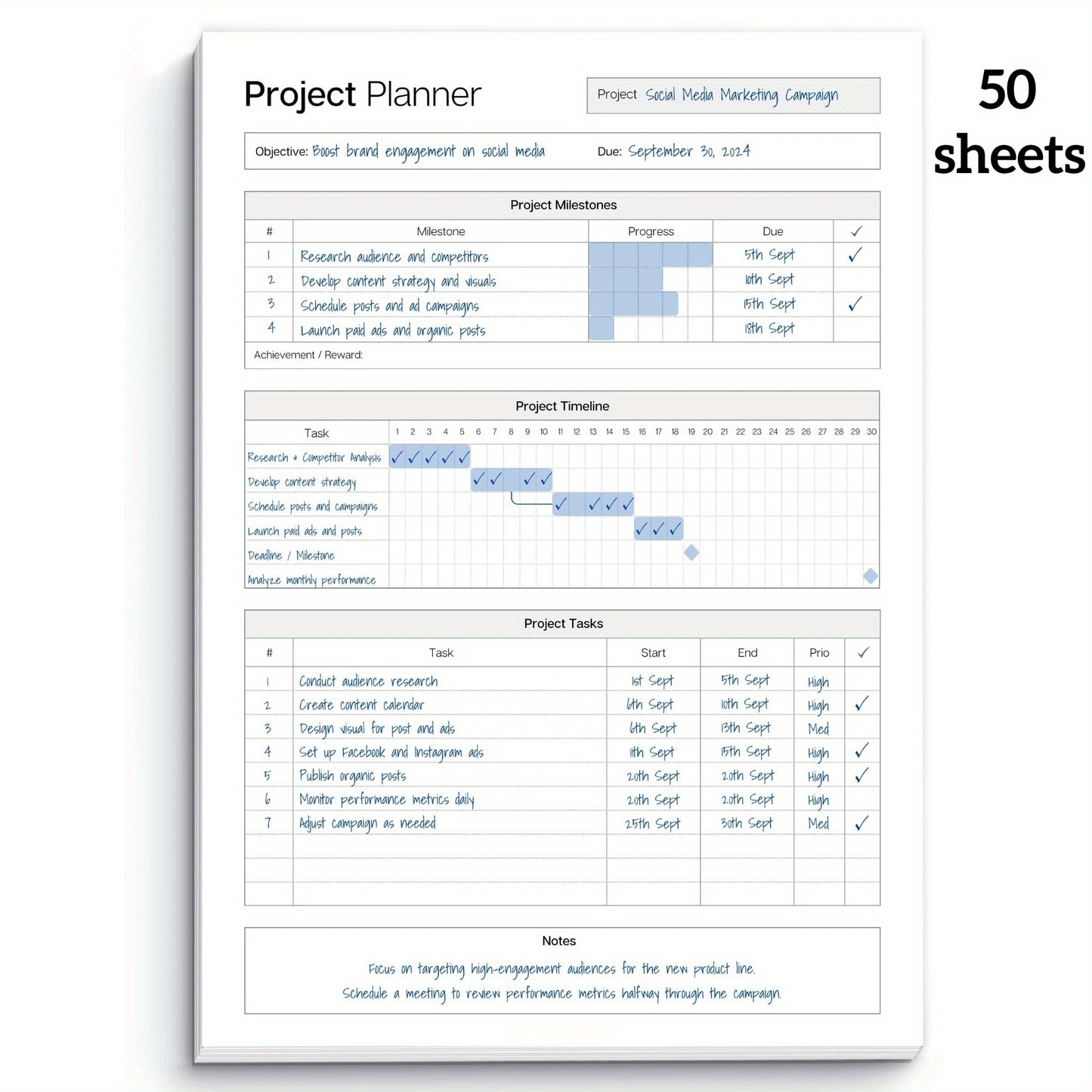TASKFLOW - 50-Sheet Tear-Out Planning Journal for Projects & Time Management