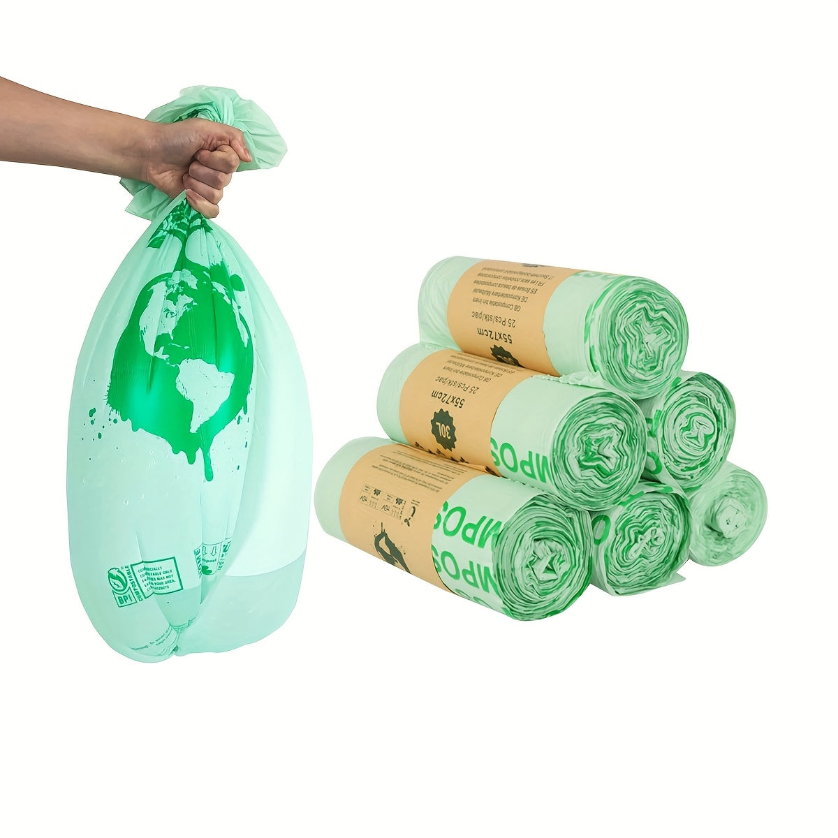 ECOBINZ - Extra Thick Compostable Food Waste Bags 6L/8L/10L/30L 3 Gallon, 50/25 Count Roll
