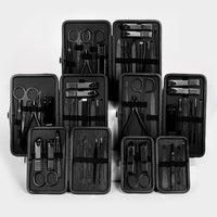 GROOMIX - 15pcs Classic Black Nail Care Set for Hands, Feet & Face Stainless Steel Tools