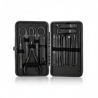GROOMIX - 15pcs Classic Black Nail Care Set for Hands, Feet & Face Stainless Steel Tools