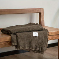 OLIVEBREEZE – Lightweight 4-Layer Cotton Gauze Blanket with Elegant Fringe