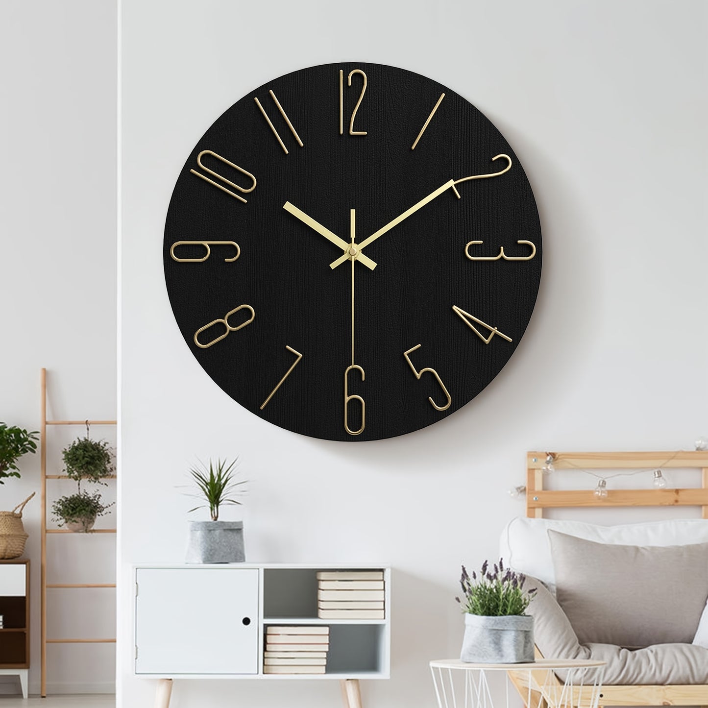 LUMINAIR - Modern Minimalist Round Wall Clock Rimless Design Black & Gold