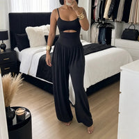 JUMPLORA – Sleeveless Wide Leg Jumpsuit with Adjustable Back Tie Detail