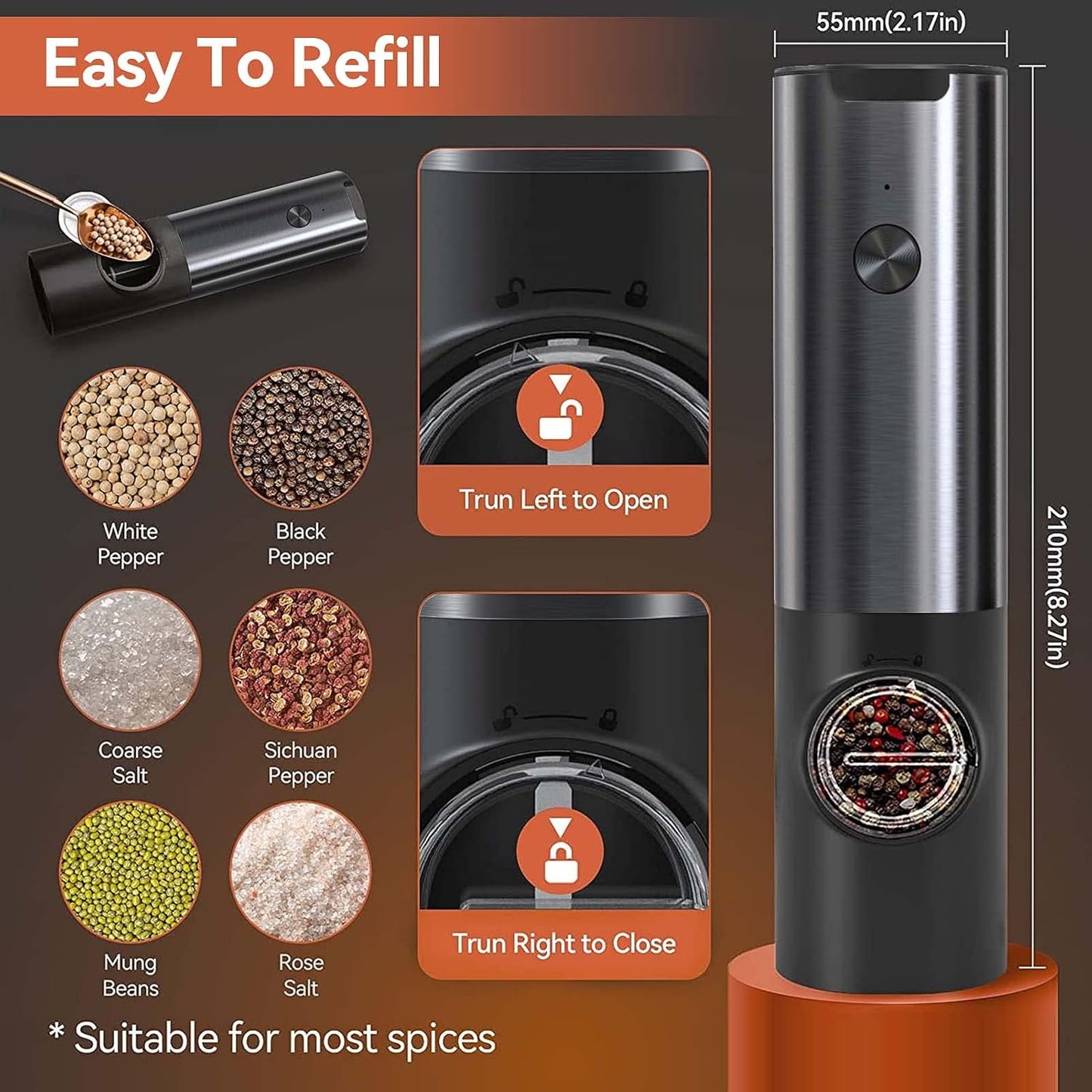 SPICEFLOW – Rechargeable Salt and Pepper Grinder Set for Modern Kitchens