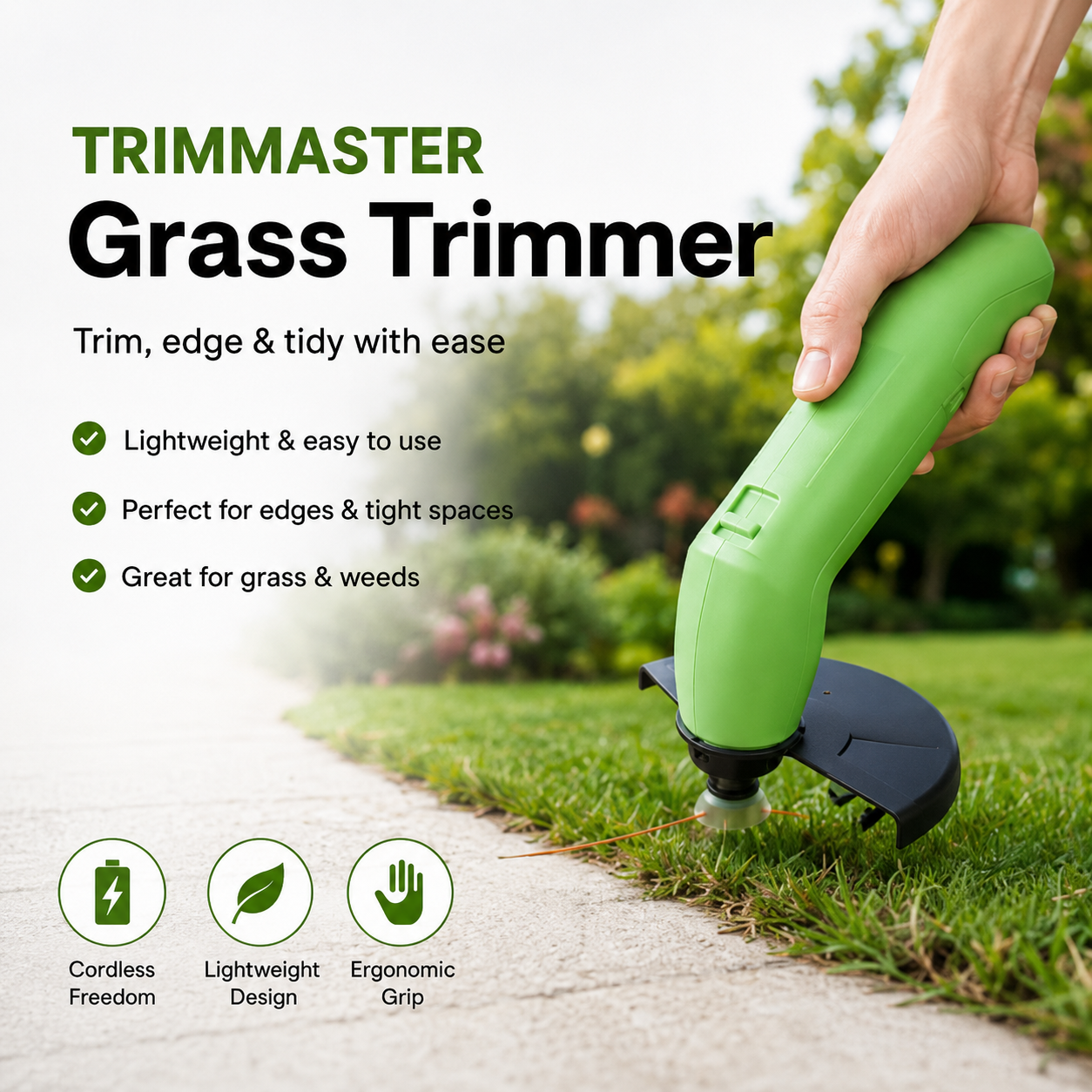 TRIMMASTER - Bezprzewodowa mini podkaszarka do trawy Lekka, regulowana tnąca